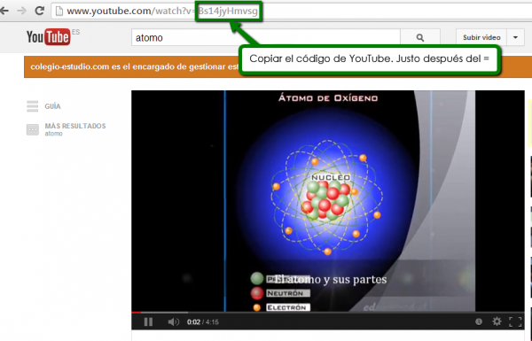 Copia la parte de la URL del vídeo que se encuentra detrás del signo igual (=)